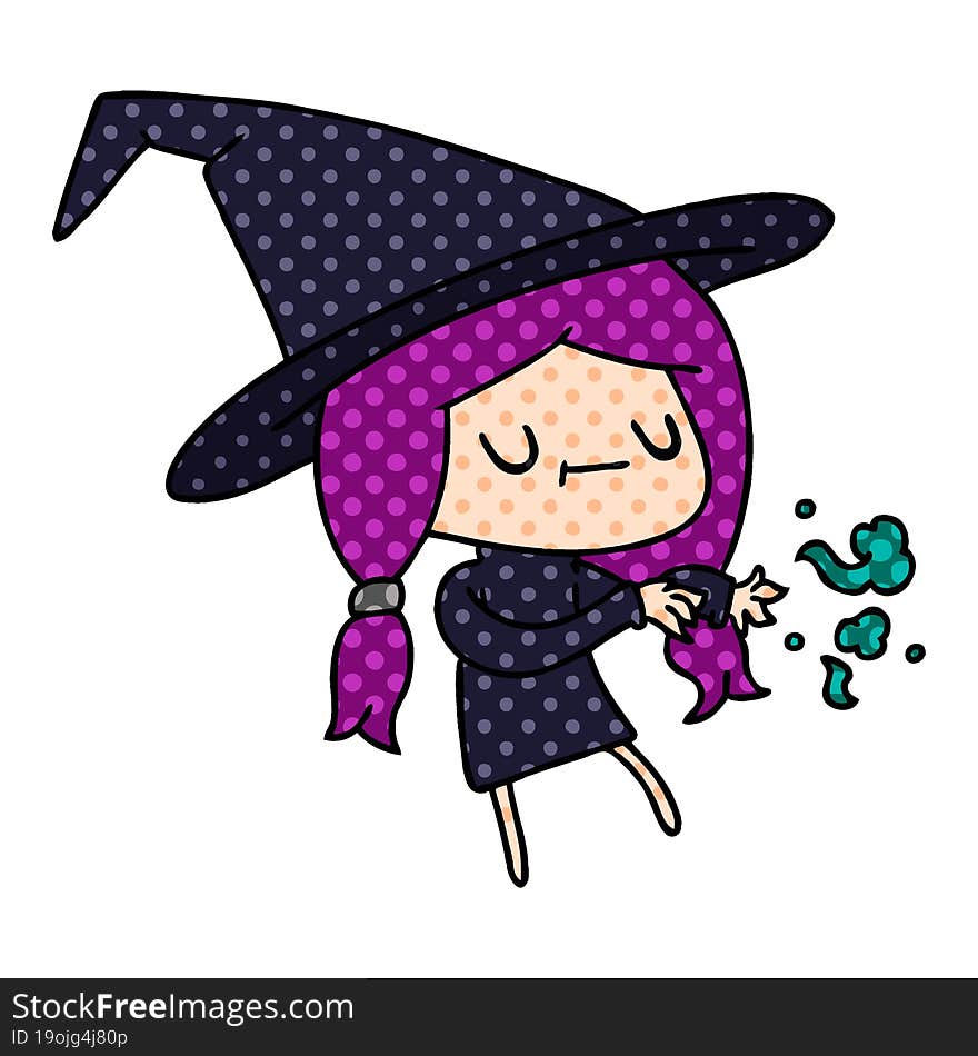 cartoon of cute kawaii witch