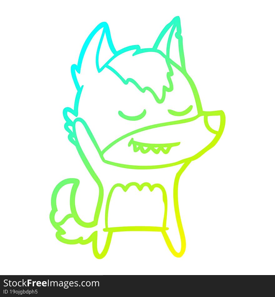 cold gradient line drawing friendly cartoon wolf