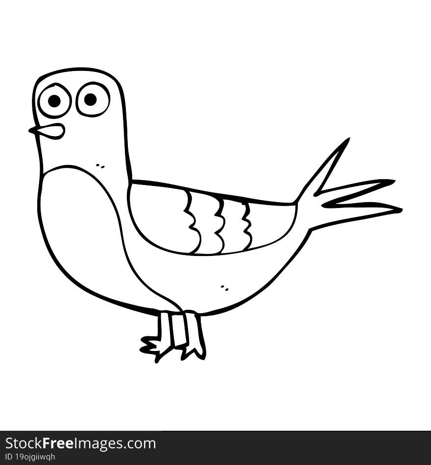 freehand drawn black and white cartoon pigeon