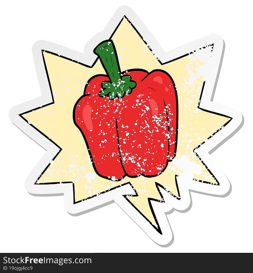 cartoon fresh organic pepper with speech bubble distressed distressed old sticker. cartoon fresh organic pepper with speech bubble distressed distressed old sticker