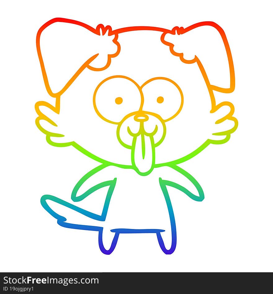 rainbow gradient line drawing of a cartoon dog with tongue sticking out