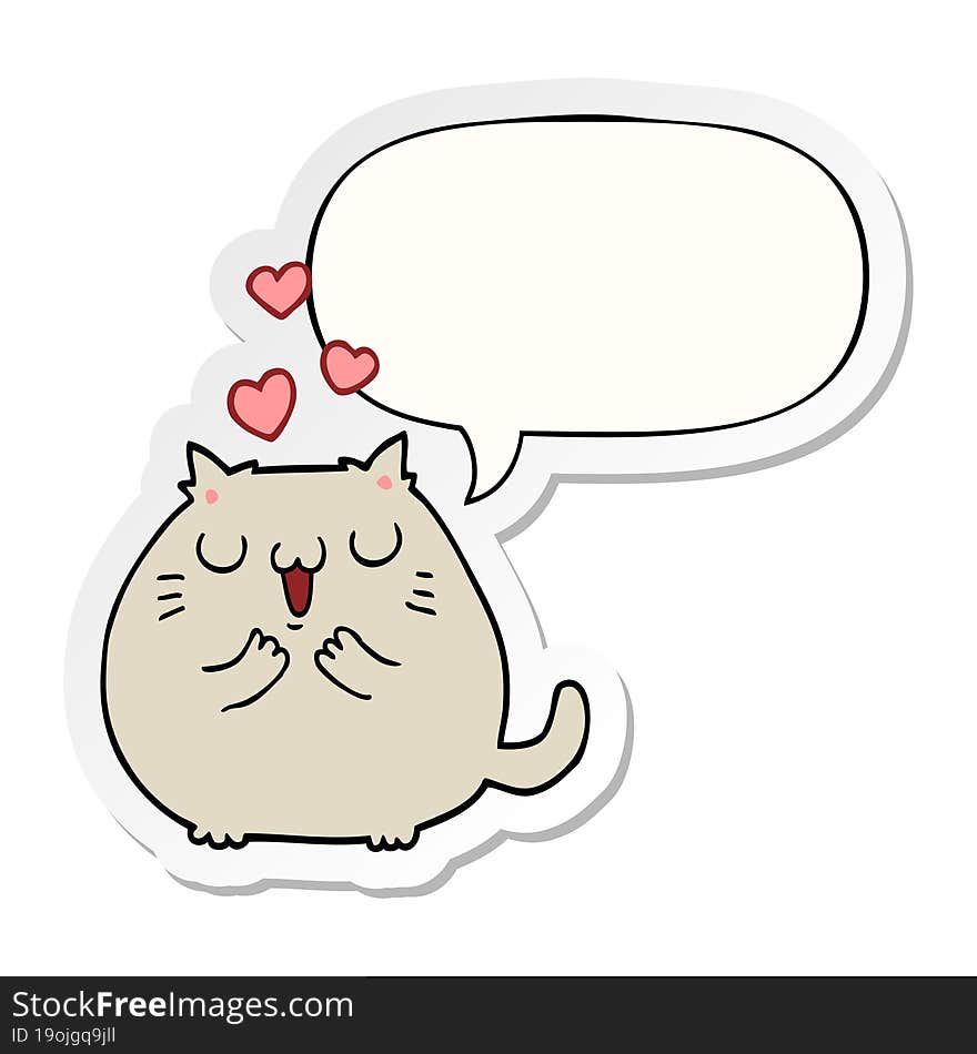 cute cartoon cat in love and speech bubble sticker