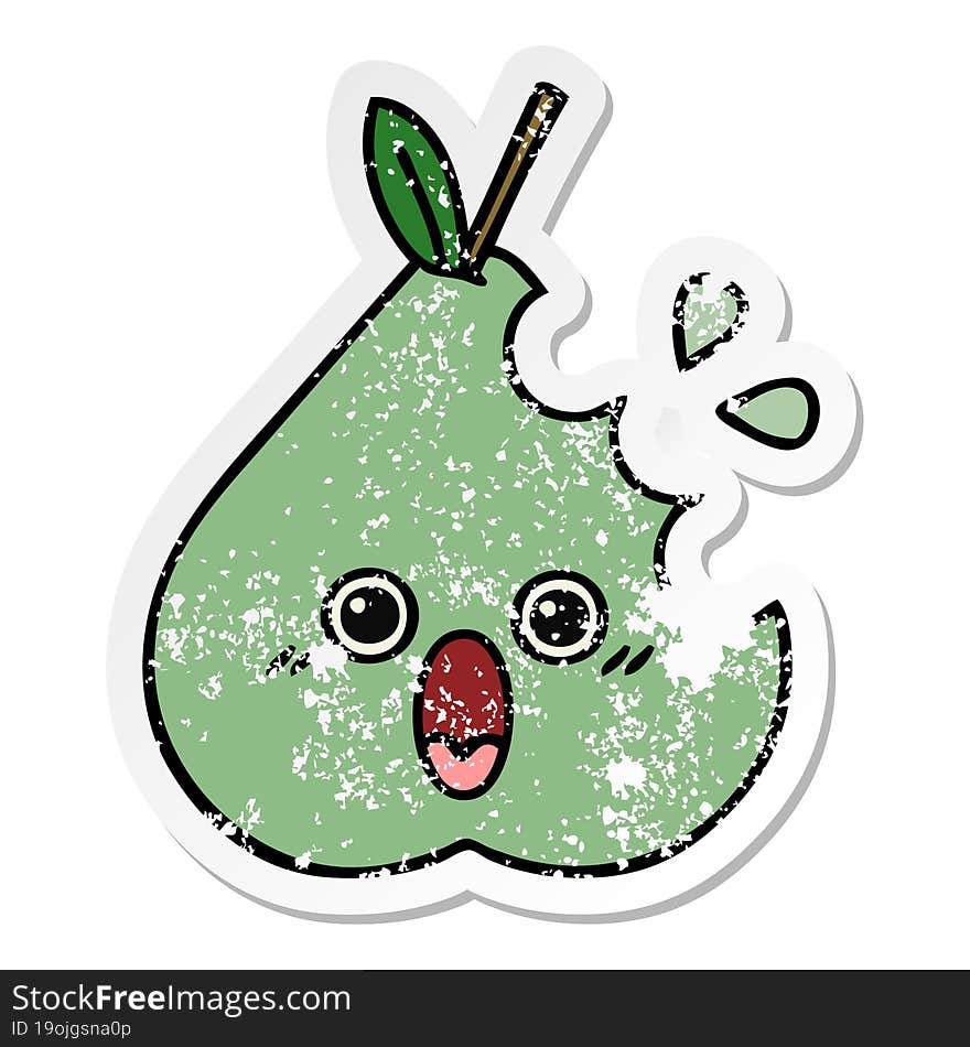 Distressed Sticker Of A Cute Cartoon Green Pear