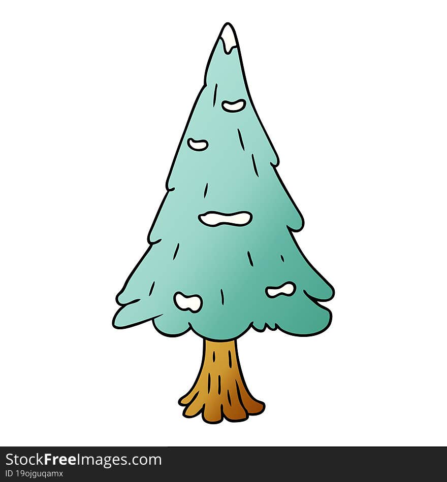 hand drawn gradient cartoon doodle single snow covered tree