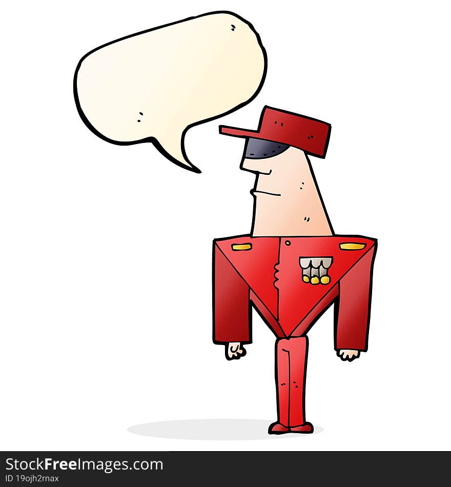 cartoon guard with speech bubble