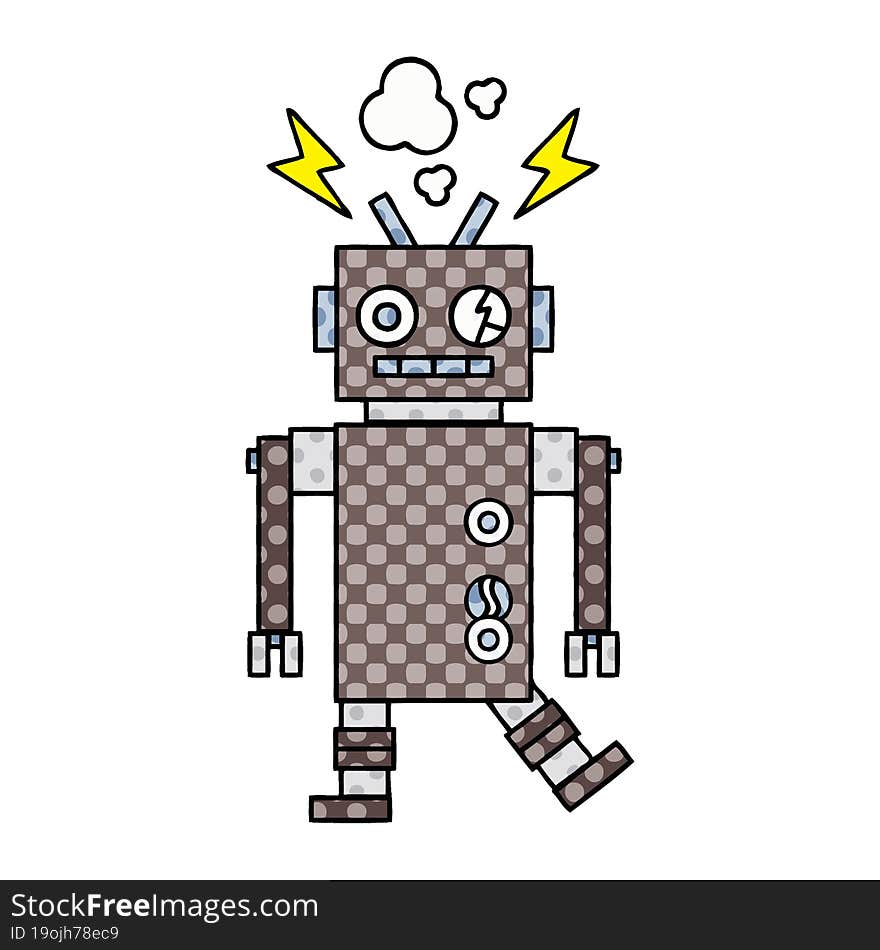 comic book style cartoon malfunctioning robot