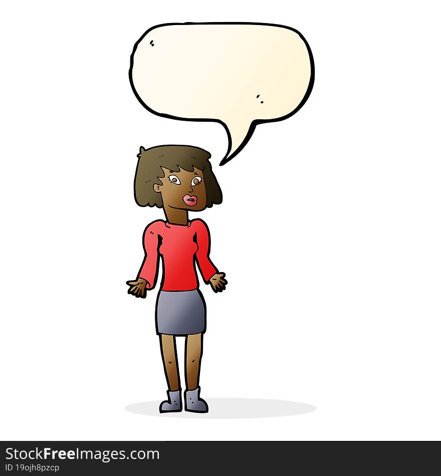 Cartoon Woman Shrugging Shoulders With Speech Bubble