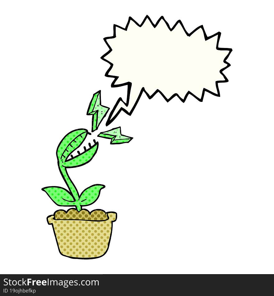 freehand drawn comic book speech bubble cartoon venus fly trap