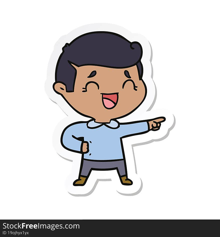 sticker of a cartoon laughing man pointing