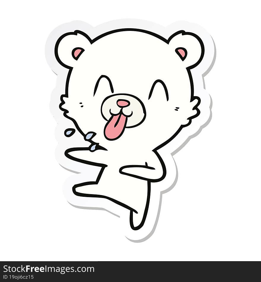 sticker of a rude cartoon dancing polar bear sticking out tongue