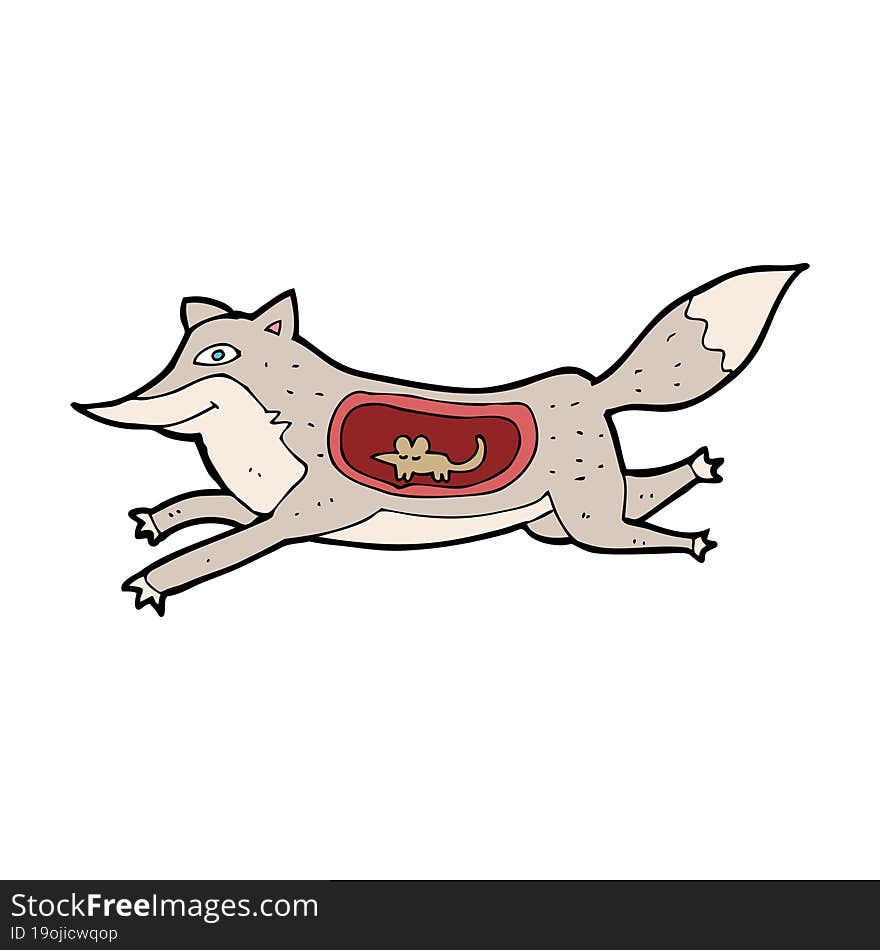 Cartoon Wolf With Mouse In Belly