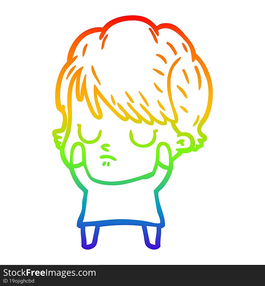 rainbow gradient line drawing of a cartoon woman