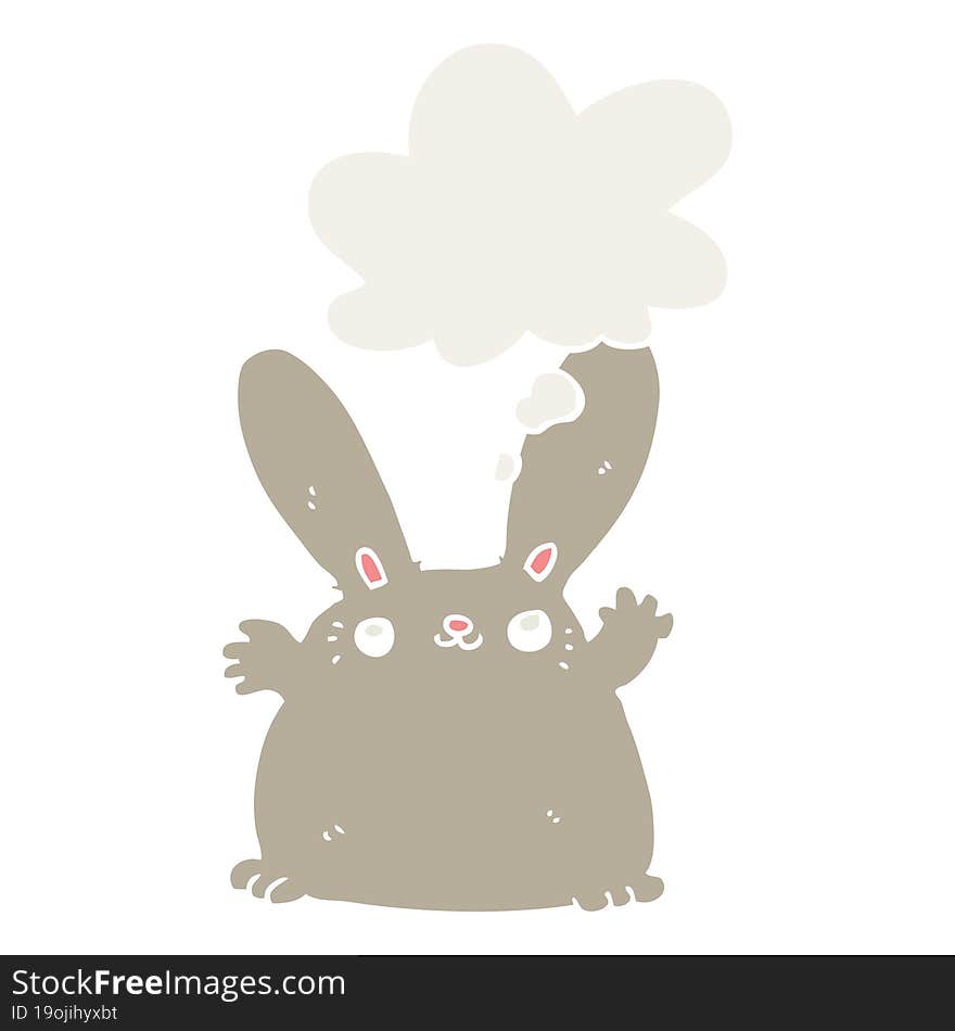 cartoon rabbit with thought bubble in retro style