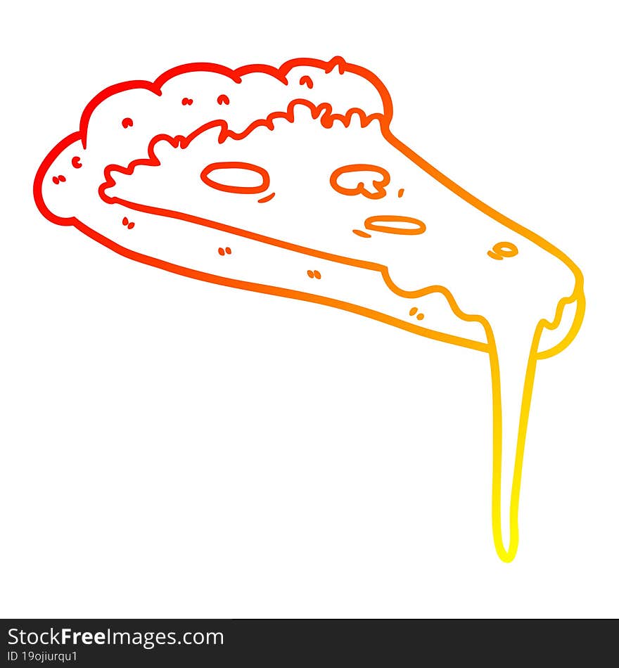 warm gradient line drawing cartoon slice of pizza