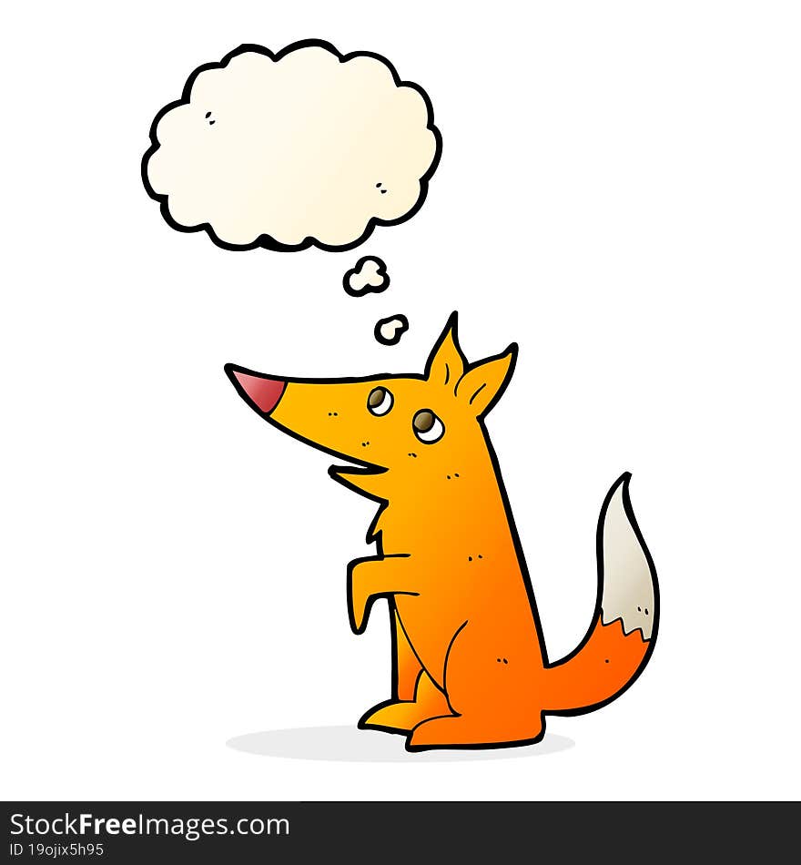 cartoon fox cub with thought bubble