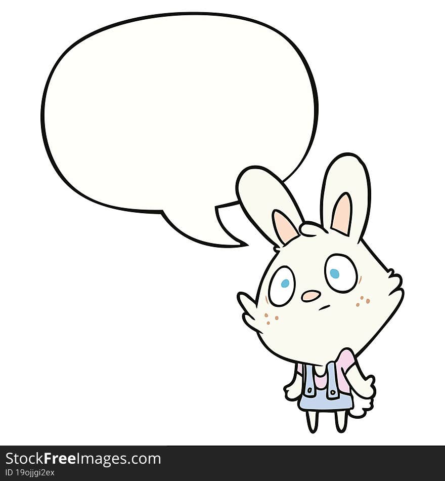 cute cartoon rabbit shrugging shoulders and speech bubble