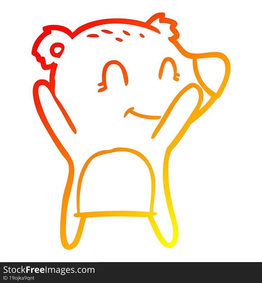 Warm Gradient Line Drawing Smiling Bear Cartoon