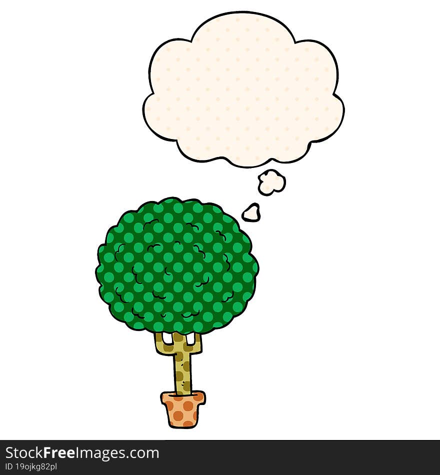 cartoon tree and thought bubble in comic book style