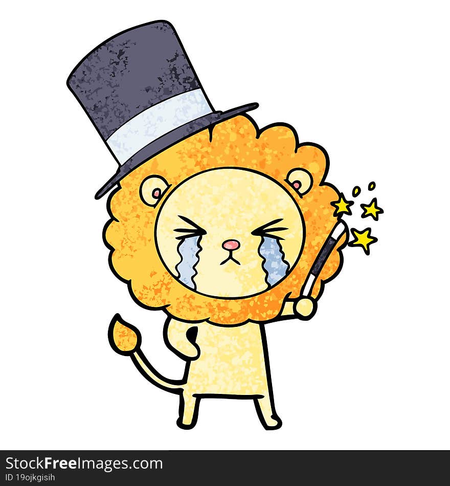 cartoon crying lion magician. cartoon crying lion magician