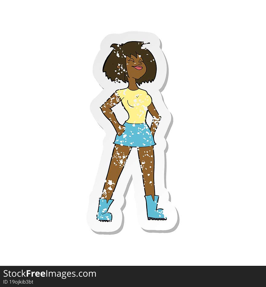 retro distressed sticker of a cartoon capable woman