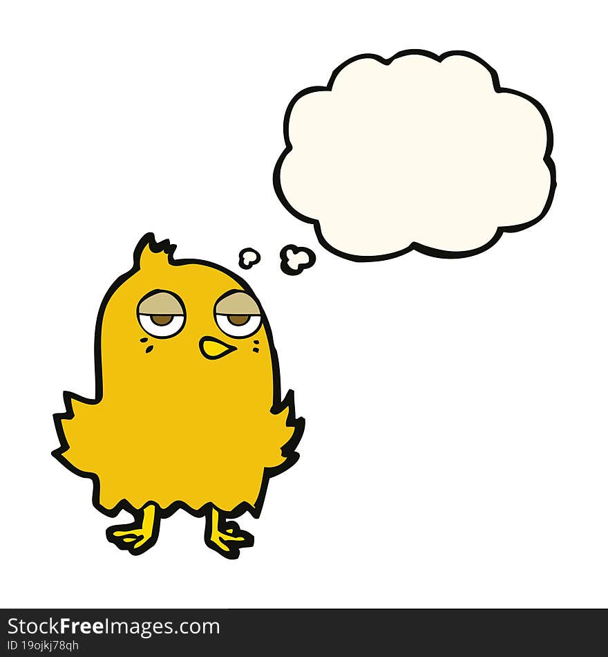 cartoon bored bird with thought bubble