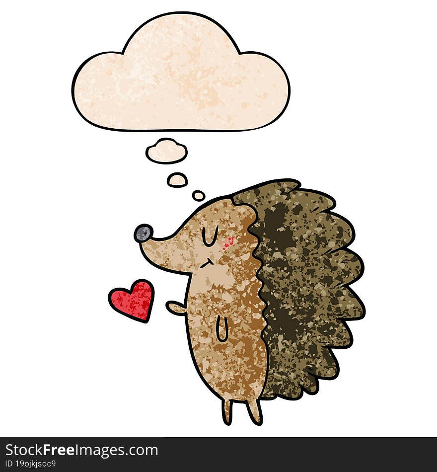 cute cartoon hedgehog and thought bubble in grunge texture pattern style