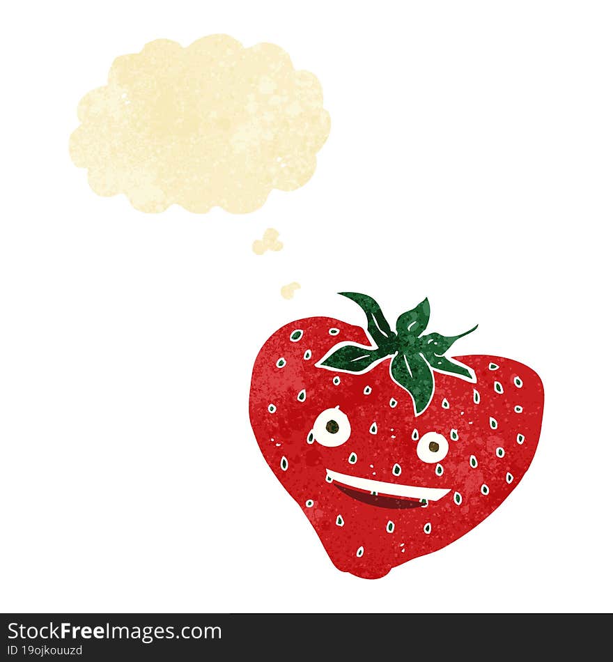 cartoon strawberry with thought bubble