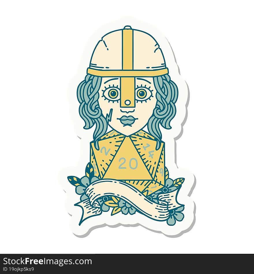 human fighter with natural twenty dice roll sticker