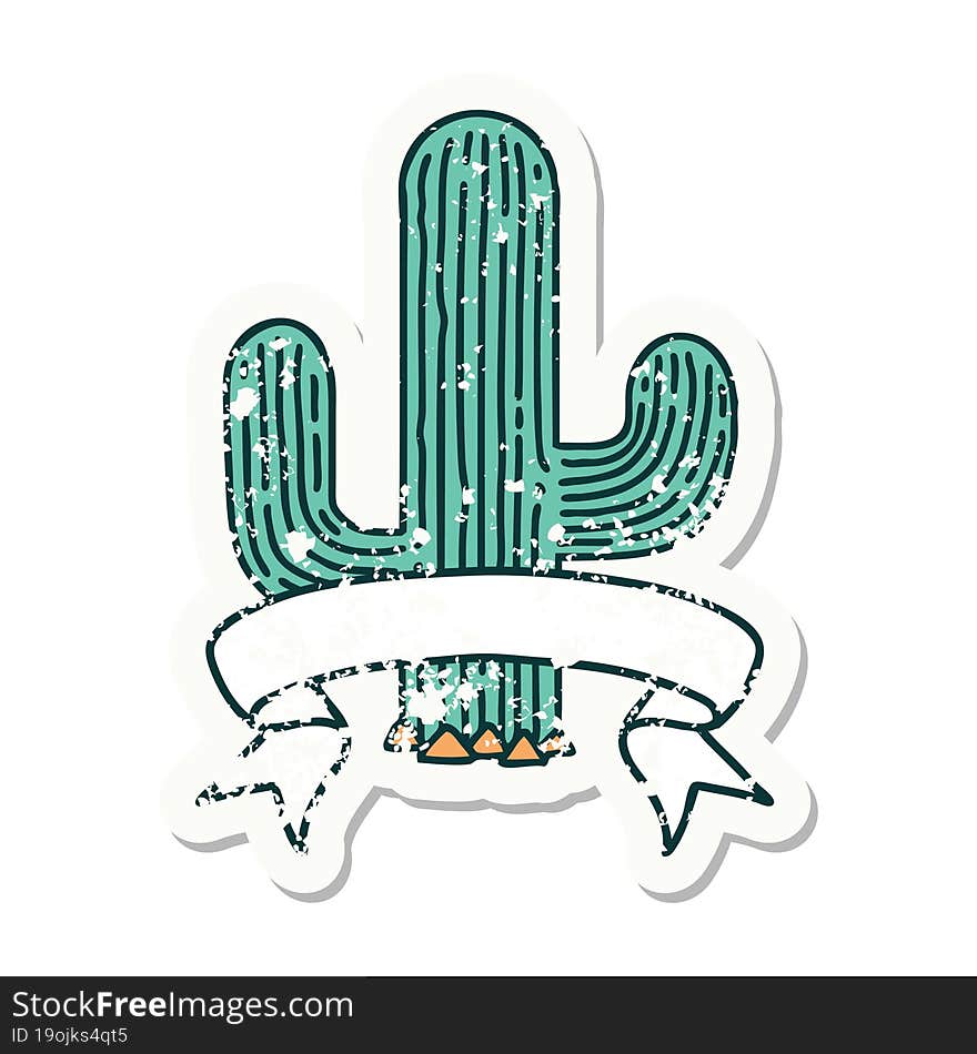 grunge sticker with banner of a cactus