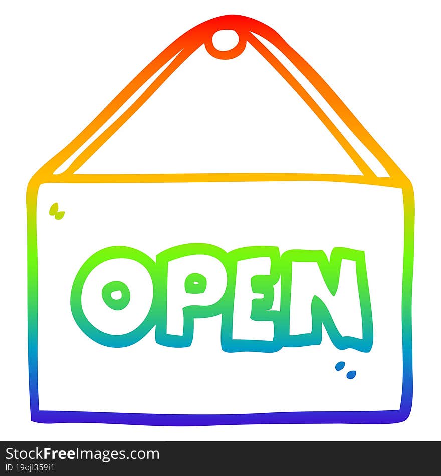 rainbow gradient line drawing of a cartoon open sign