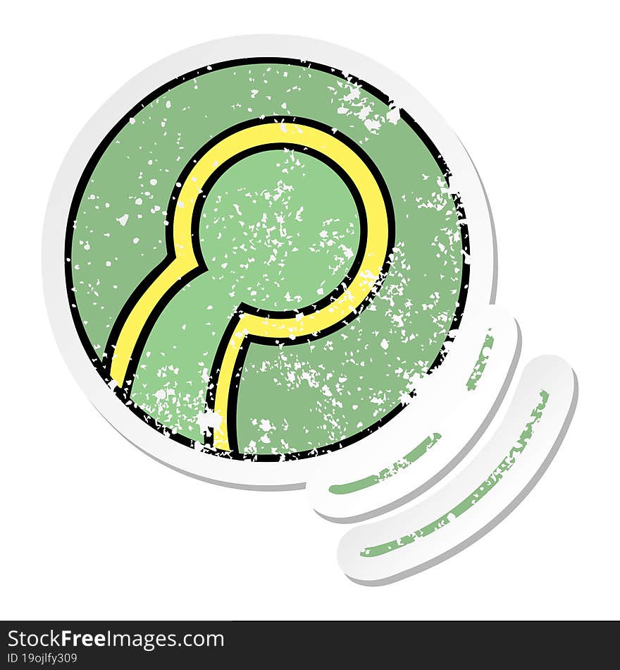 distressed sticker of a cute cartoon tennis ball