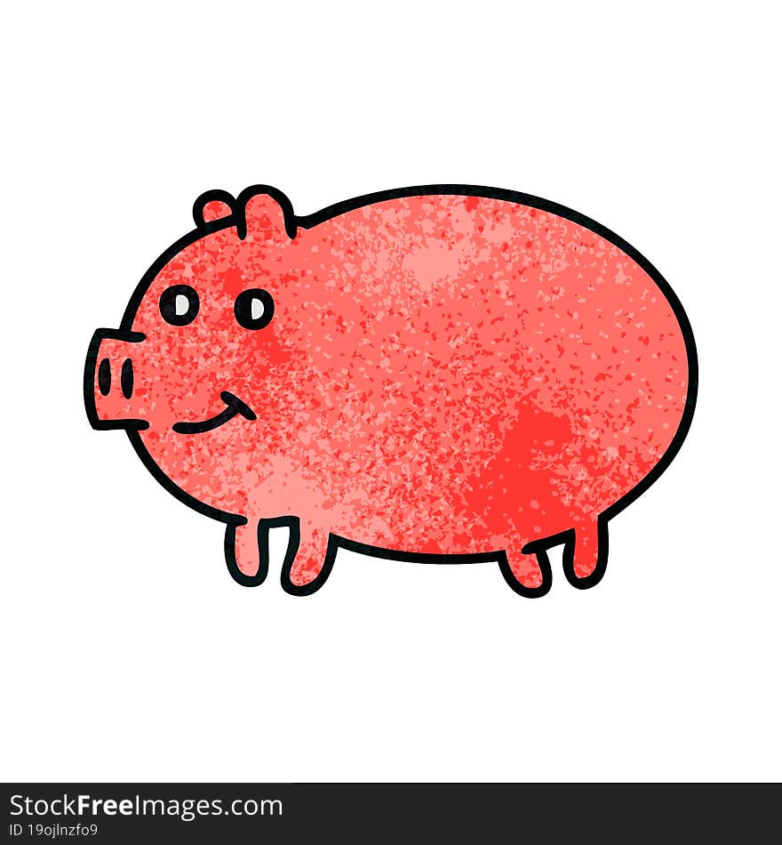 retro grunge texture cartoon of a pig