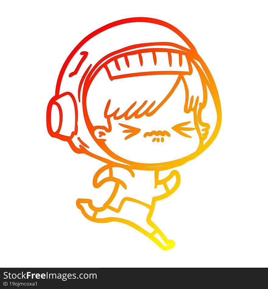 warm gradient line drawing cartoon space girl running