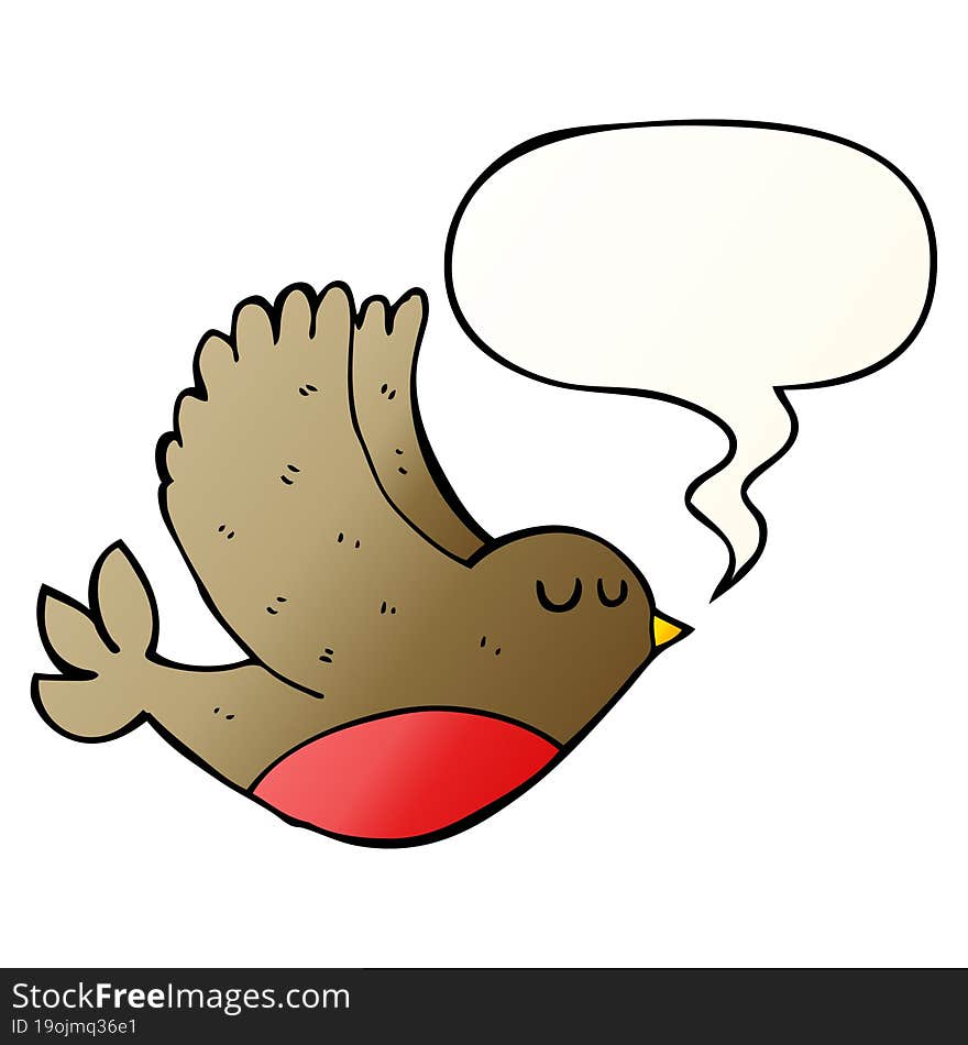 cartoon flying bird with speech bubble in smooth gradient style