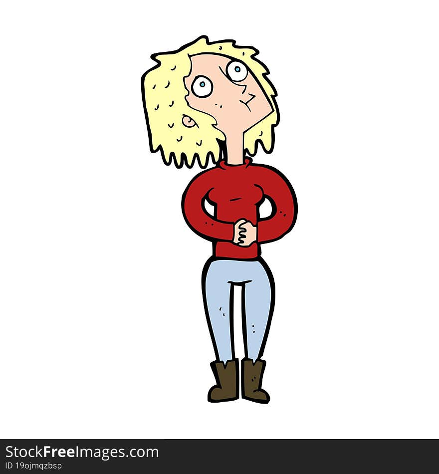 Cartoon Woman Looking Upwards