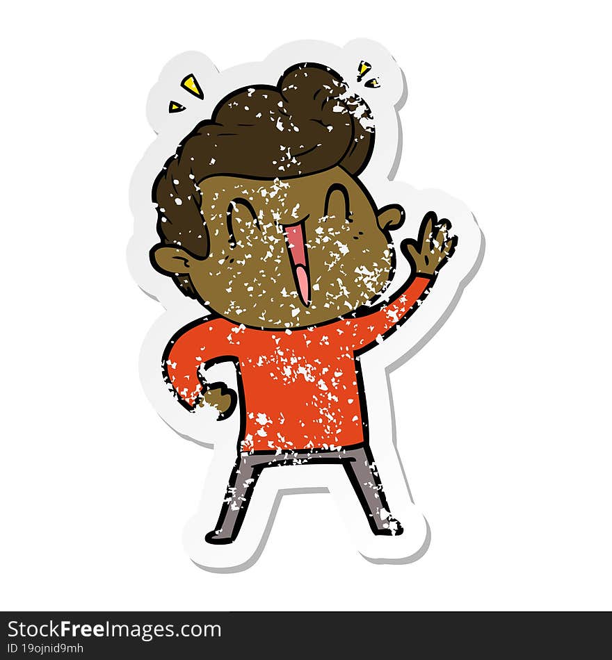 distressed sticker of a cartoon excited man