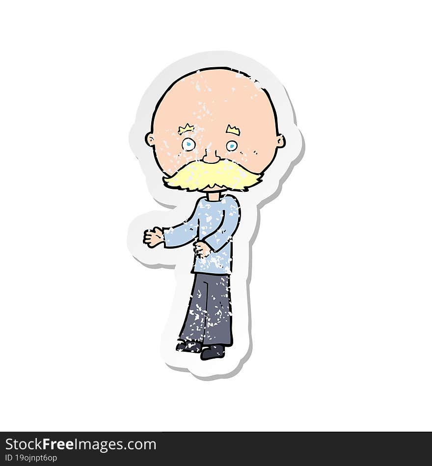 Retro Distressed Sticker Of A Cartoon Man With Mustache