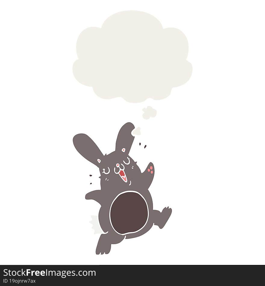 cartoon rabbit with thought bubble in retro style