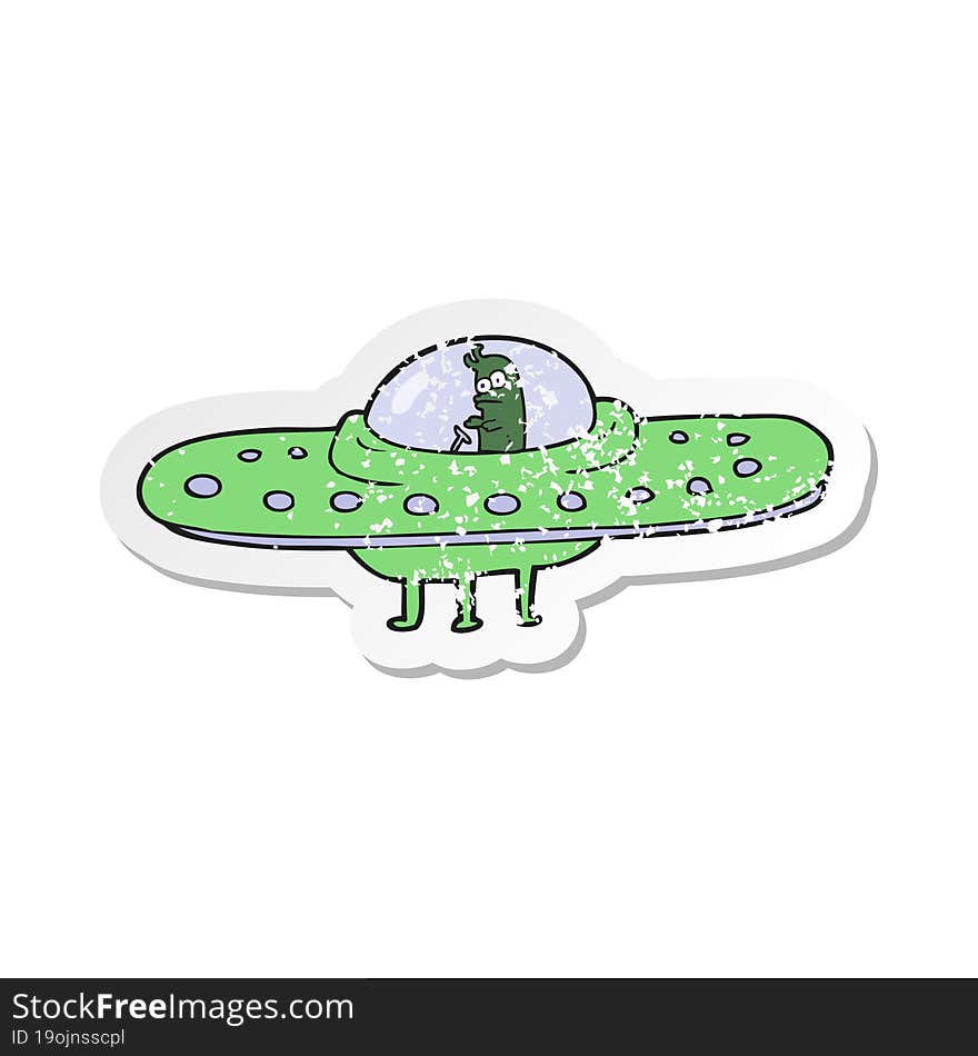 retro distressed sticker of a cartoon ufo