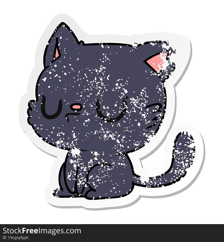 freehand drawn distressed sticker cartoon of cute kawaii cat