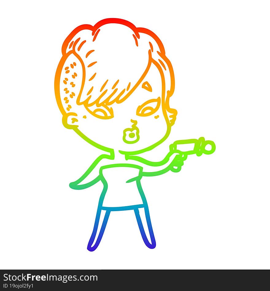 rainbow gradient line drawing cartoon surprised girl