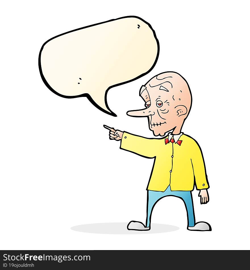 Cartoon Old Man Pointing With Speech Bubble