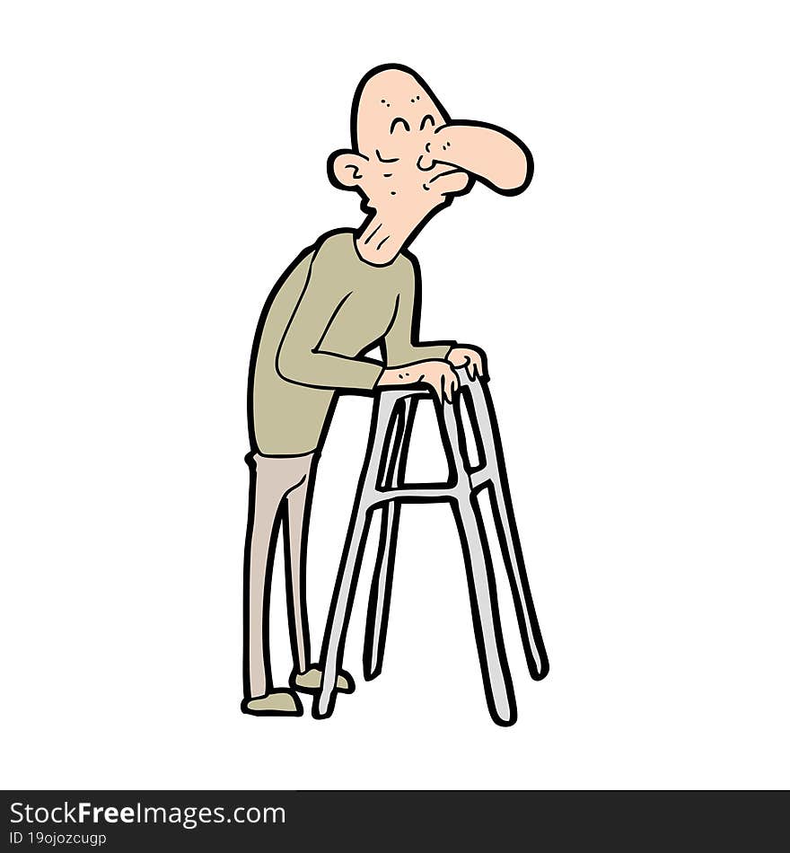 cartoon old man with walking frame