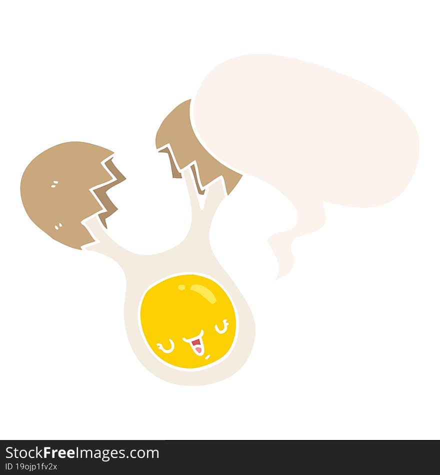 cartoon cracked egg and speech bubble in retro style