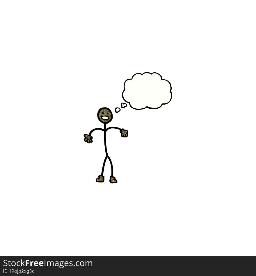 cartoon stick man with thought bubble