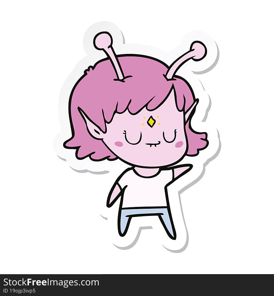 sticker of a cartoon alien girl