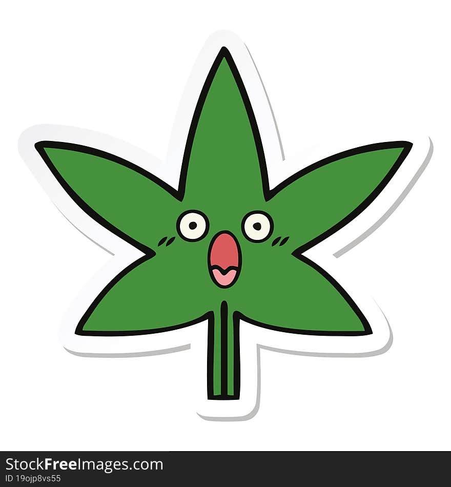 Sticker Of A Cute Cartoon Marijuana Leaf