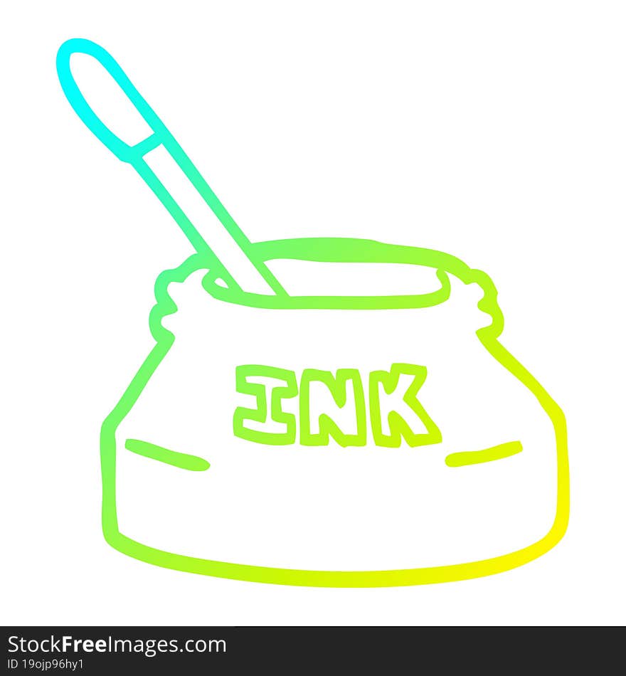 cold gradient line drawing of a cartoon ink pot