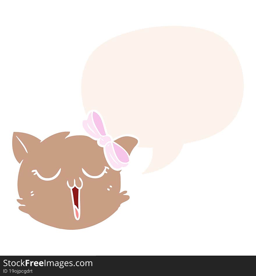 cartoon cat face and speech bubble in retro style