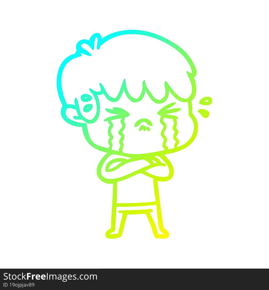 cold gradient line drawing cartoon boy crying